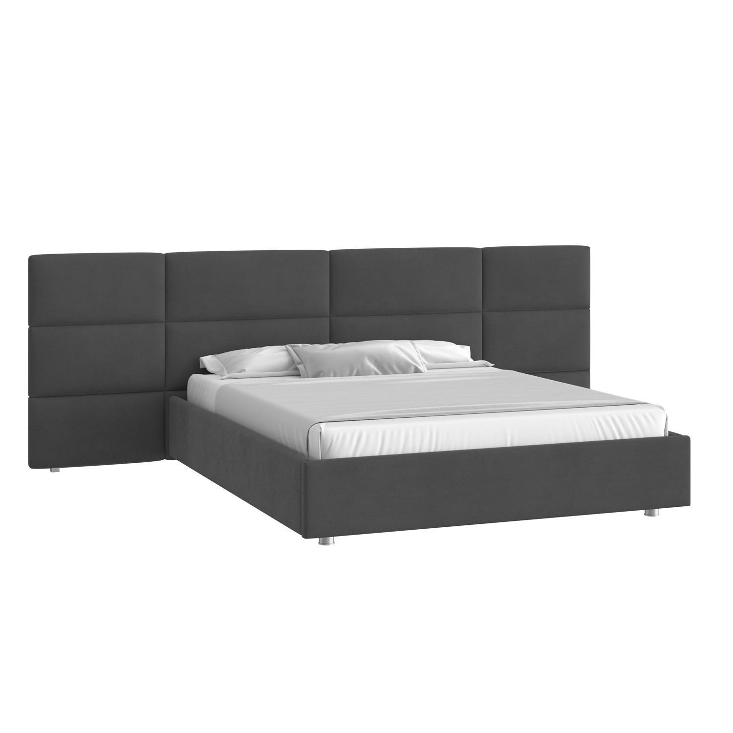 Кровать Тренд большое изголовье 160х190 Микровелюр Инфинити 02 темно-серый