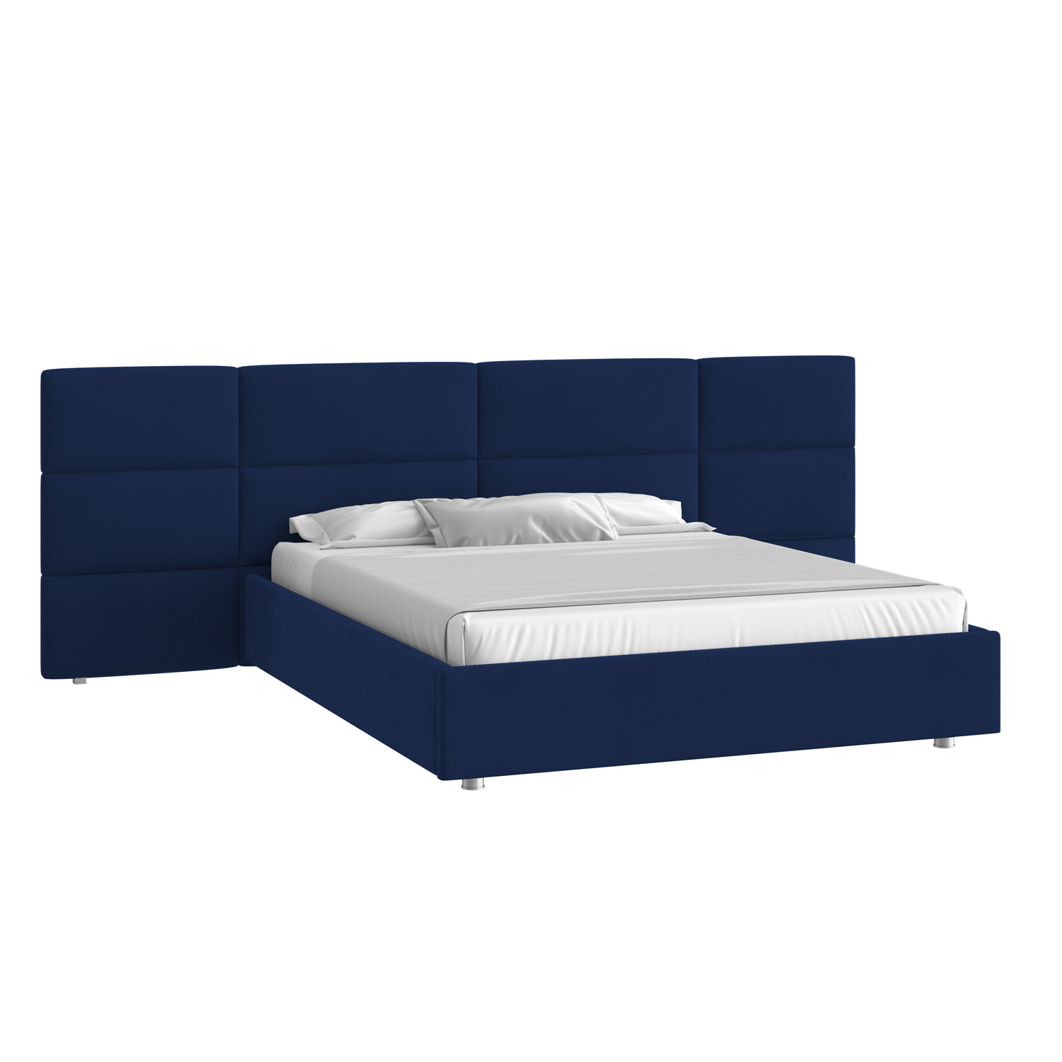 Кровать Тренд большое изголовье 160х200 Микровелюр Инфинити 09 синий