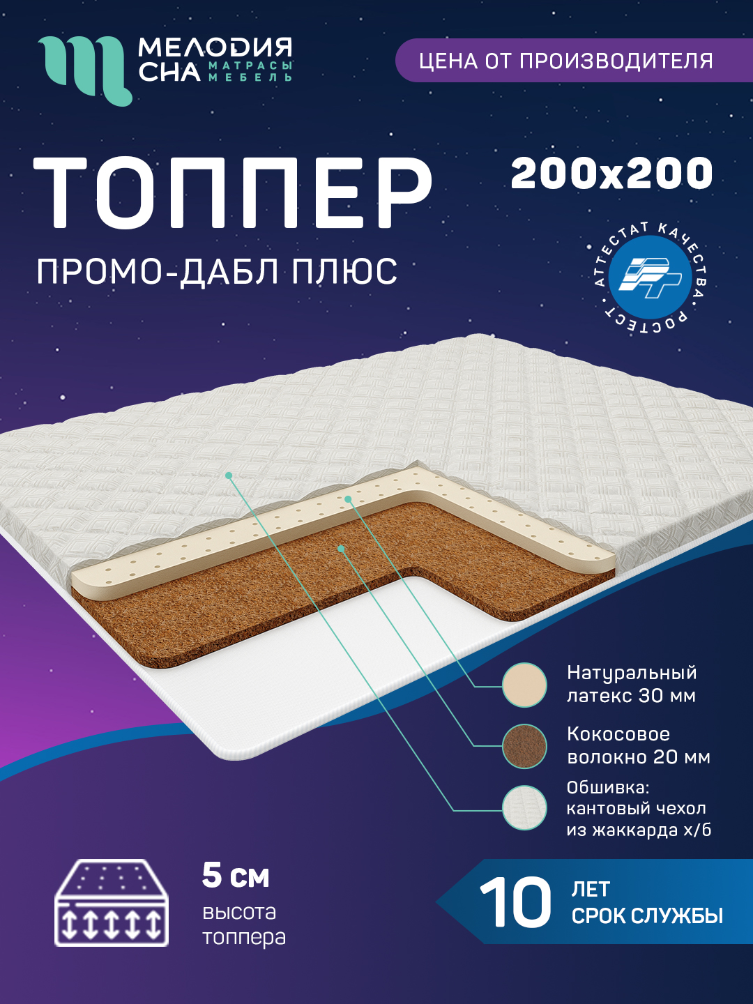 Топпер Промо Дабл Плюс Без пружин 200х200