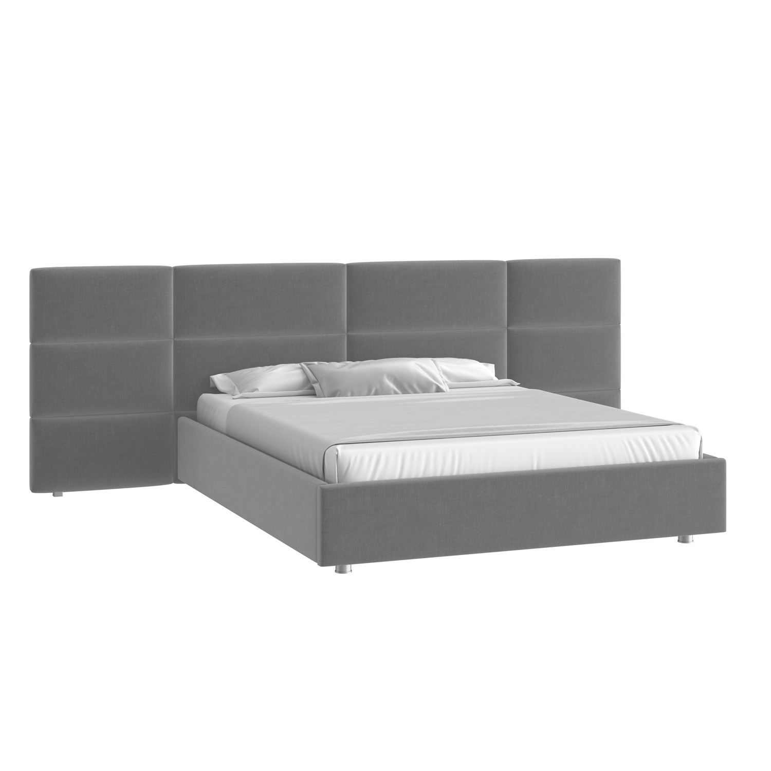 Кровать Тренд большое изголовье 160х200 Микровелюр Каприз 90 серый с подъемным механизмом