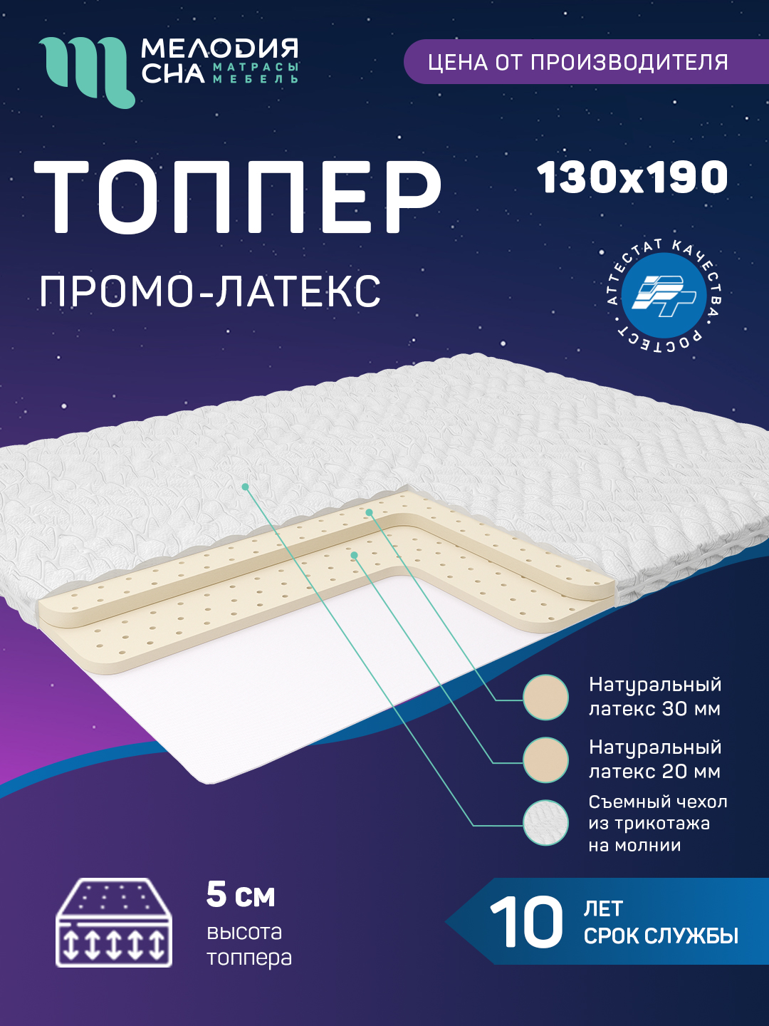 Топпер Промо Латекс Без пружин 130х190