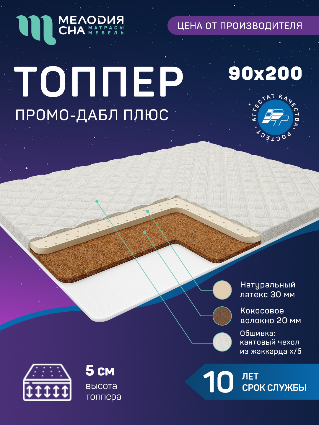 Топпер Промо Дабл Плюс Без пружин  90х200